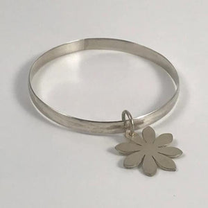 "Sunflower charm" solid sterling Silver bangle.