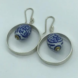 Ceramic bead with circle hoop, Earrings