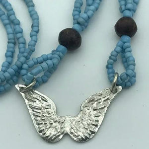 "Wings" Pendant with small glass bead necklace