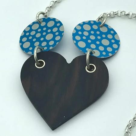 'Calm Ebony Heart,  with blue, Necklet