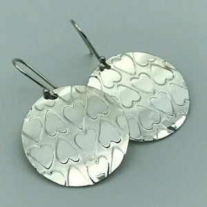"Heart to Heart" Heart print, Sterling Silver Disc-Earrings