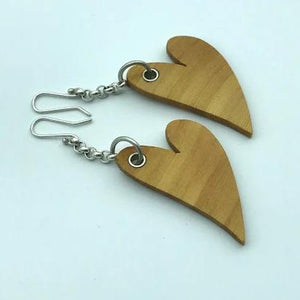 Huon Pine Wood, Hearts, with Sterling Silver Chain and hook, Earrings.