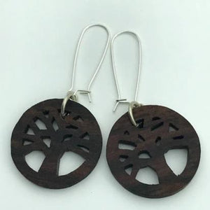 'Tree Of Life' Wooden 33mm Disc, Earrings